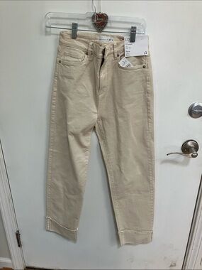LOFT Cream Straight Cuffed Jeans